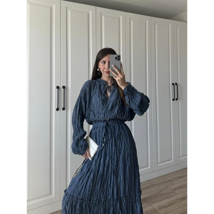 Kraş Kumaş İndigo Etekli Takım