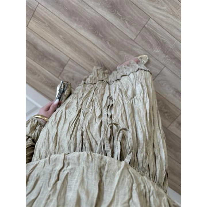 Kraş Kumaş Nude Yeşili Etekli Takım