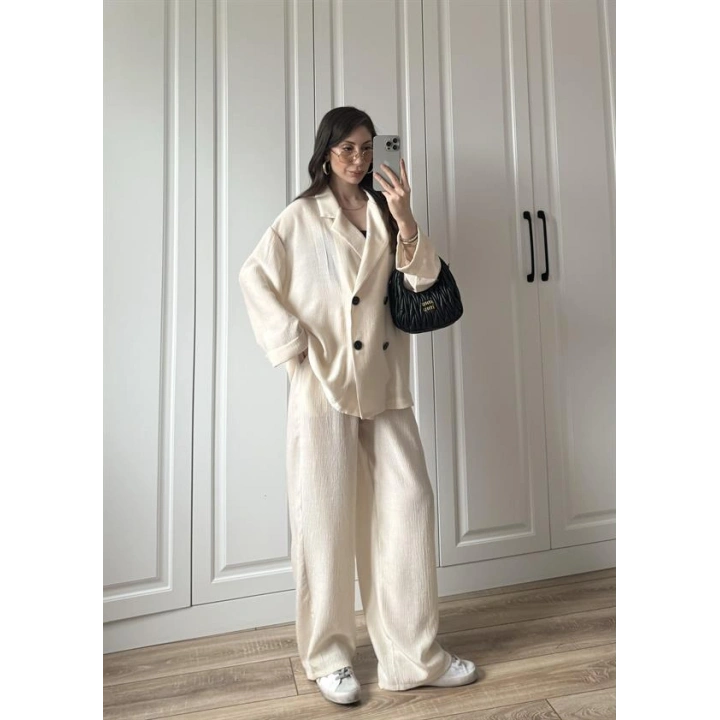 Krinkıl Oversize Taş Ceket Takım