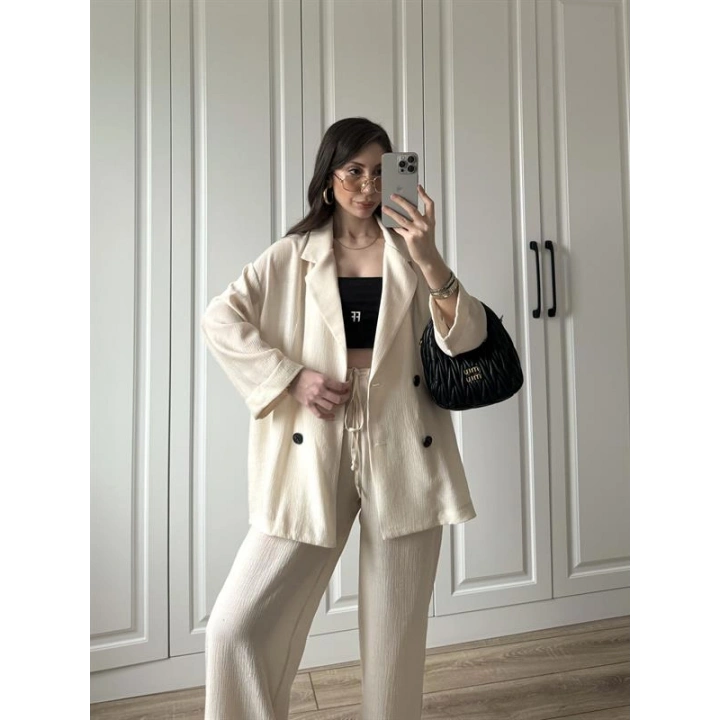 Krinkıl Oversize Taş Ceket Takım