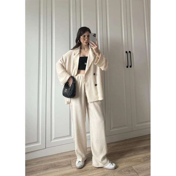 Krinkıl Oversize Taş Ceket Takım