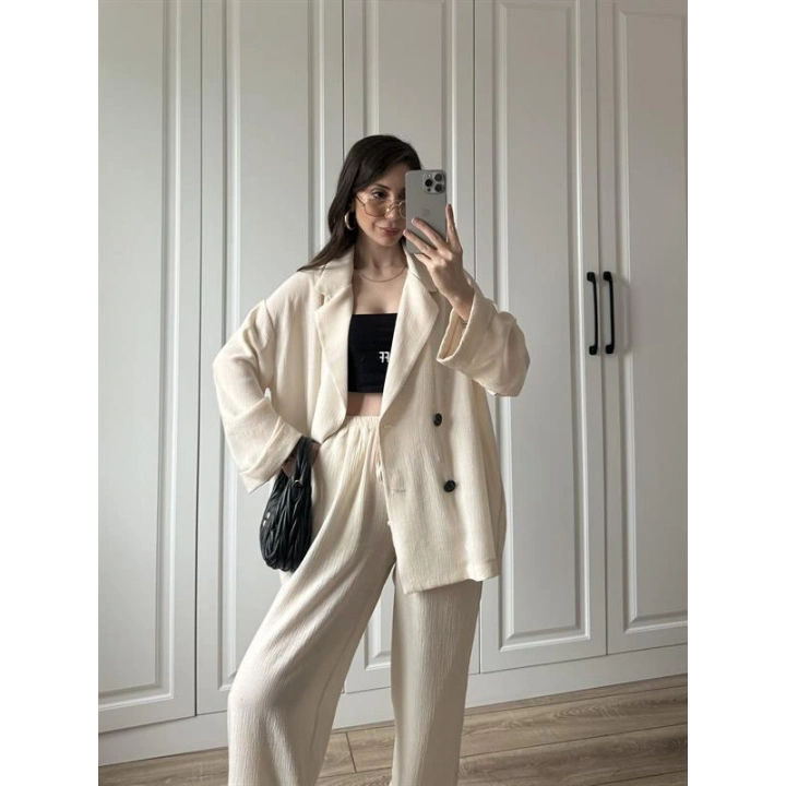 Krinkıl Oversize Taş Ceket Takım