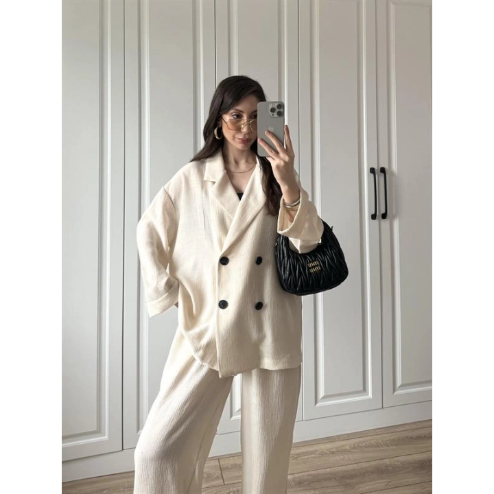 Krinkıl Oversize Taş Ceket Takım