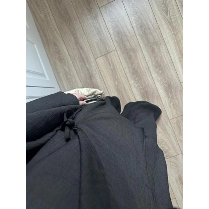 Krinkıl Yandan Bağlamalı Siyah Kimono Takım