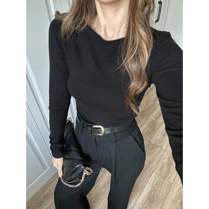 Likralı Uzun Kol Siyah Body