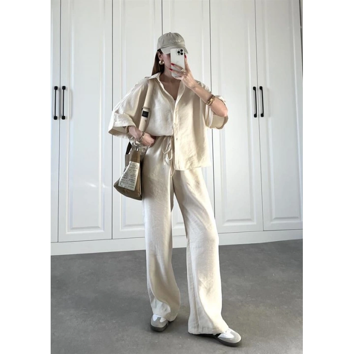 Mari Tensel Krem Gömlek Takım