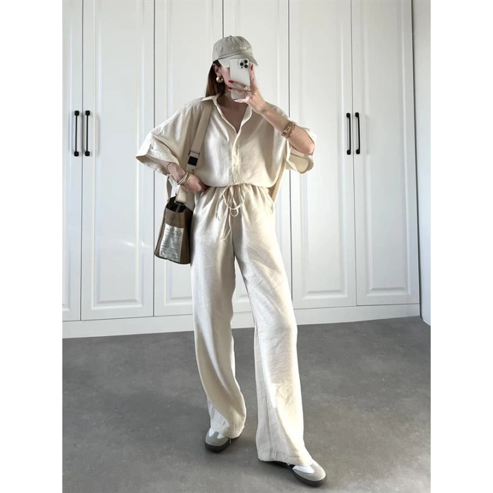 Mari Tensel Krem Gömlek Takım