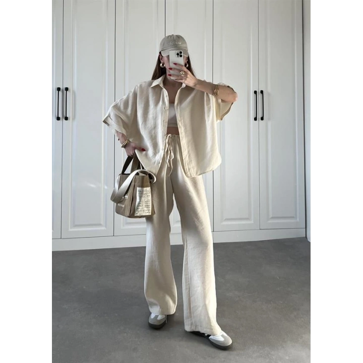 Mari Tensel Krem Gömlek Takım