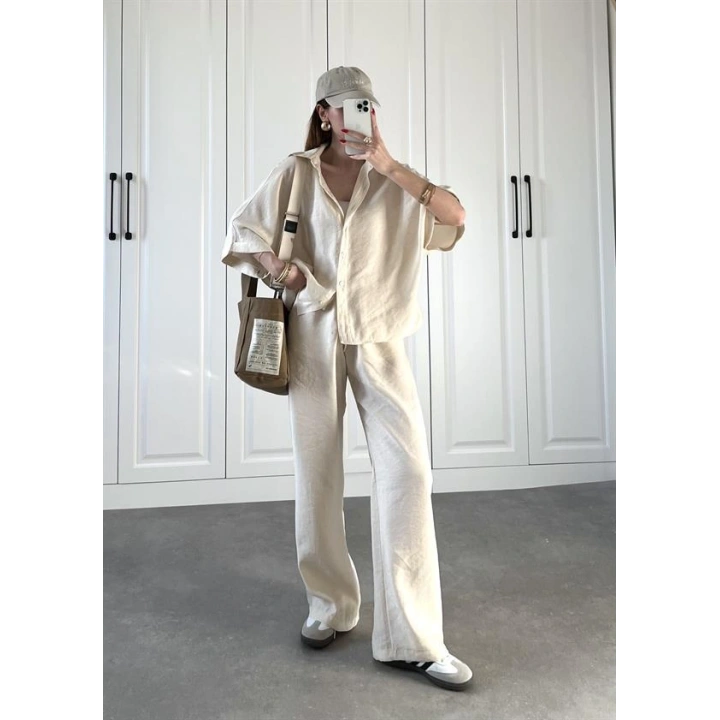 Mari Tensel Krem Gömlek Takım