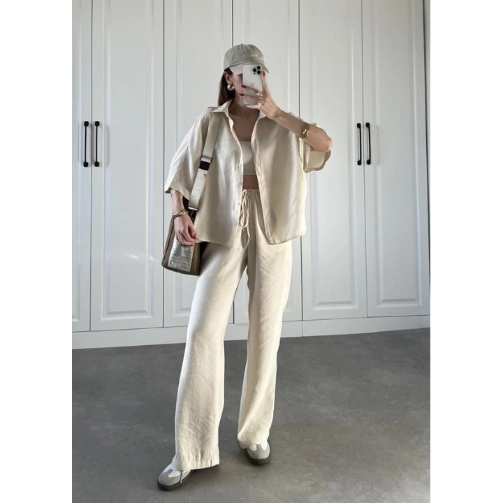 Mari Tensel Krem Gömlek Takım