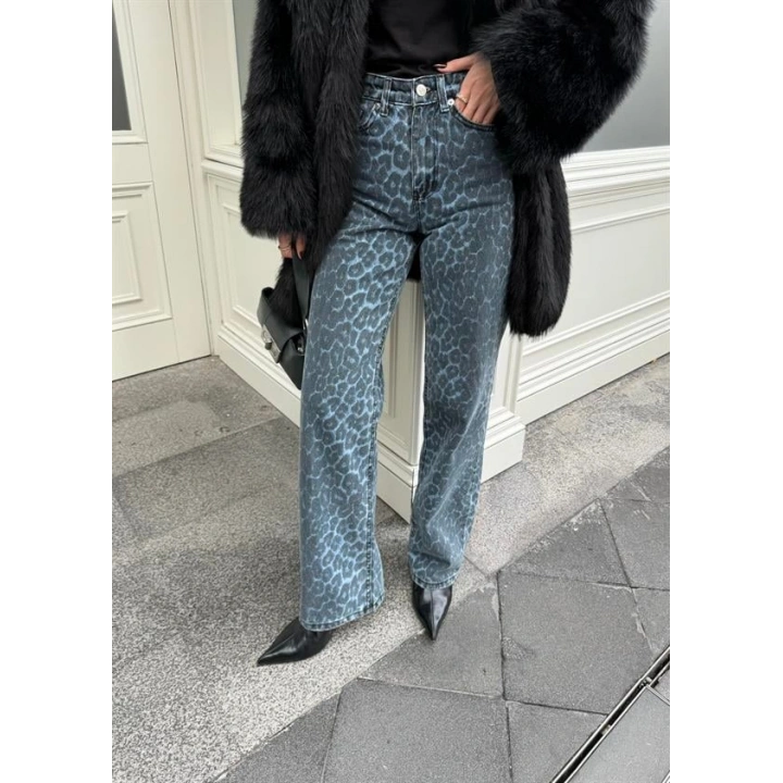 Mavi Leopar Ekstra Yüksekbel Palazzo Jean