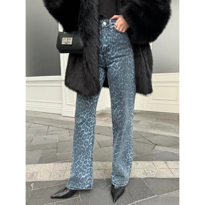 Mavi Leopar Ekstra Yüksekbel Palazzo Jean