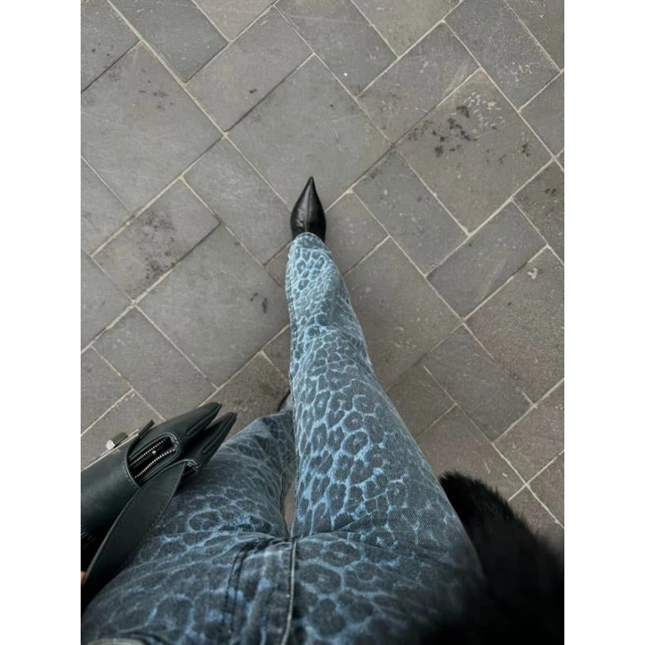 Mavi Leopar Ekstra Yüksekbel Palazzo Jean