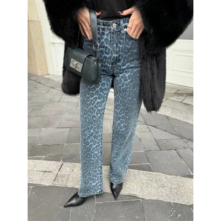 Mavi Leopar Ekstra Yüksekbel Palazzo Jean