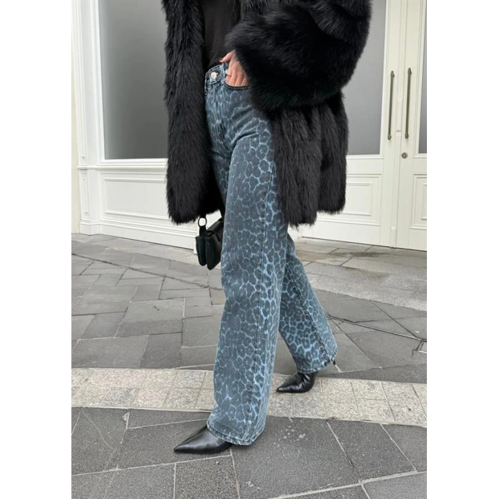 Mavi Leopar Ekstra Yüksekbel Palazzo Jean