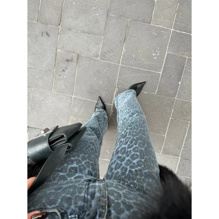 Mavi Leopar Ekstra Yüksekbel Palazzo Jean