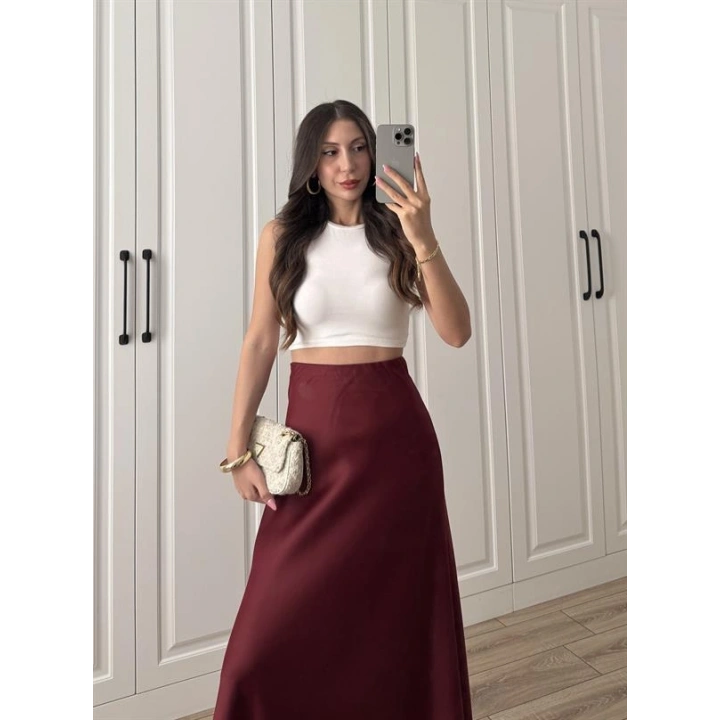 Maxi Boy Bordo Saten Etek