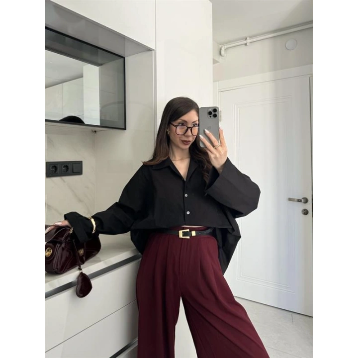 Meka Oversize Premium Siyah Gömlek