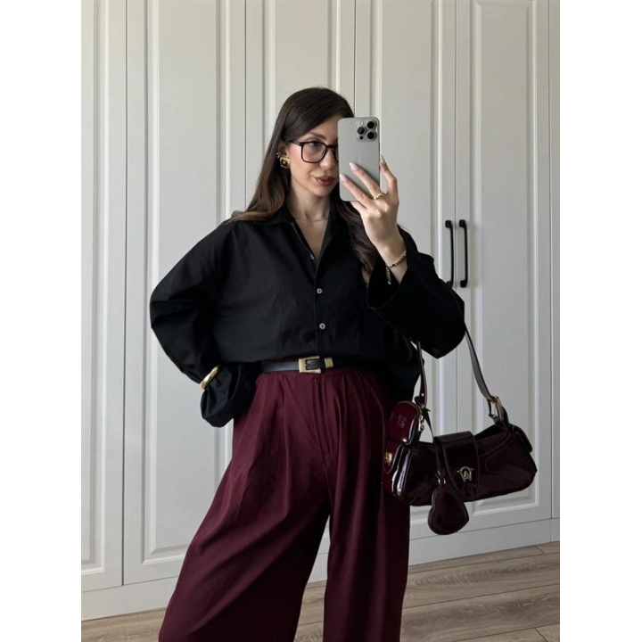 Meka Oversize Premium Siyah Gömlek