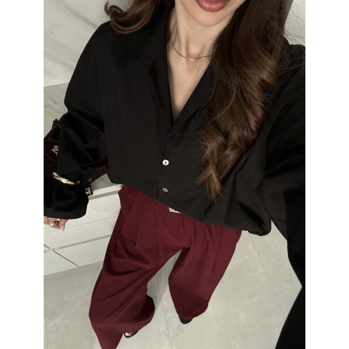 Meka Oversize Premium Siyah Gömlek