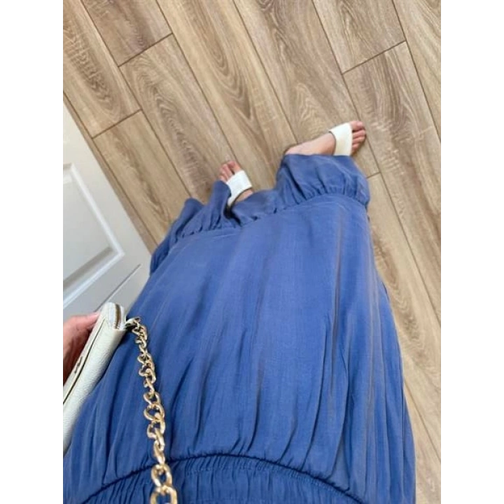 Midi Boy Şifon Astarlı Lacivert Etek