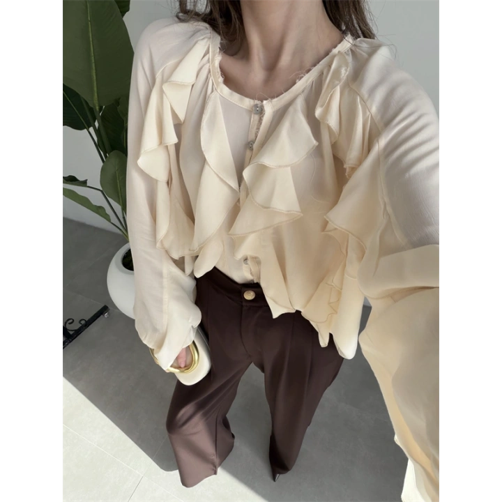 Milano Fırfırlı Ekru Tül Bluz