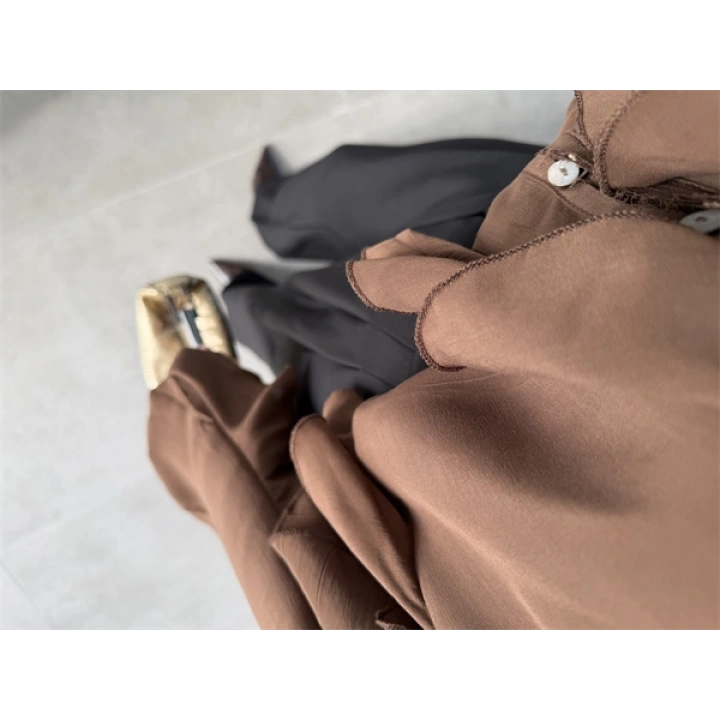 Milano Fırfırlı Kahve Tül Bluz