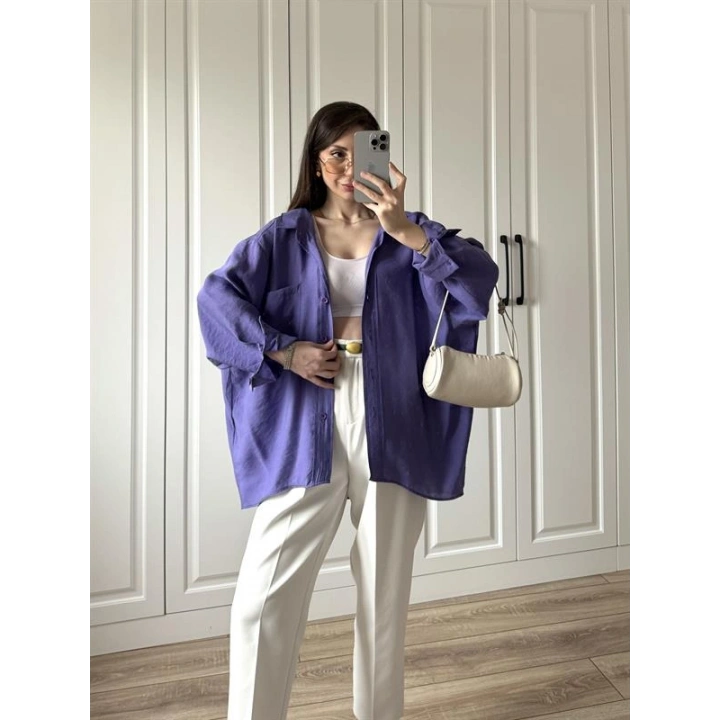 Mor Oversize Tensel Gömlek