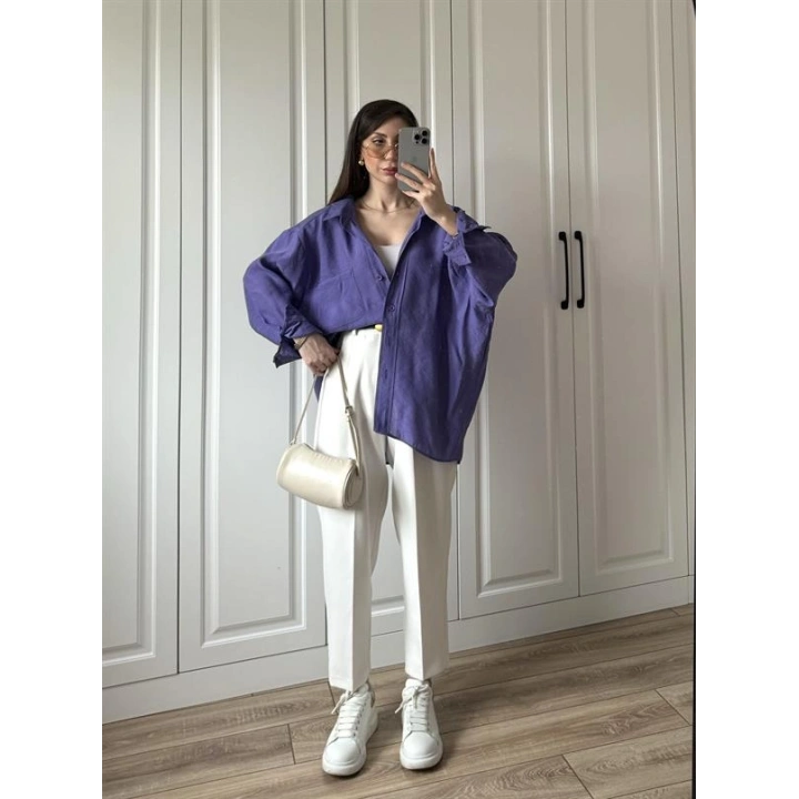 Mor Oversize Tensel Gömlek