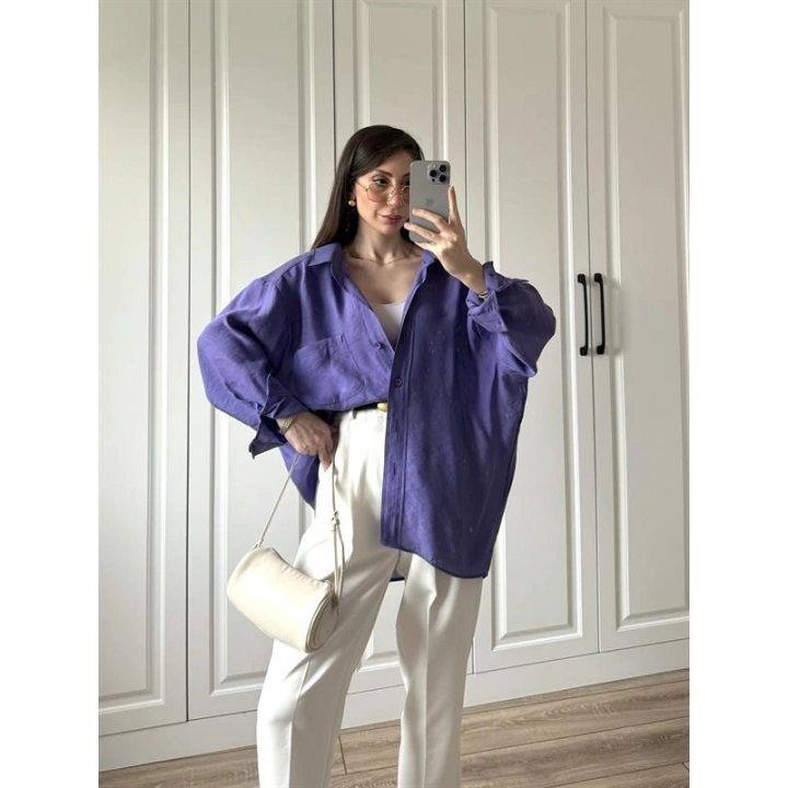 Mor Oversize Tensel Gömlek