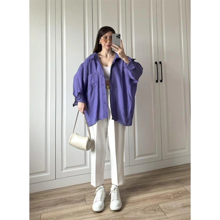 Mor Oversize Tensel Gömlek