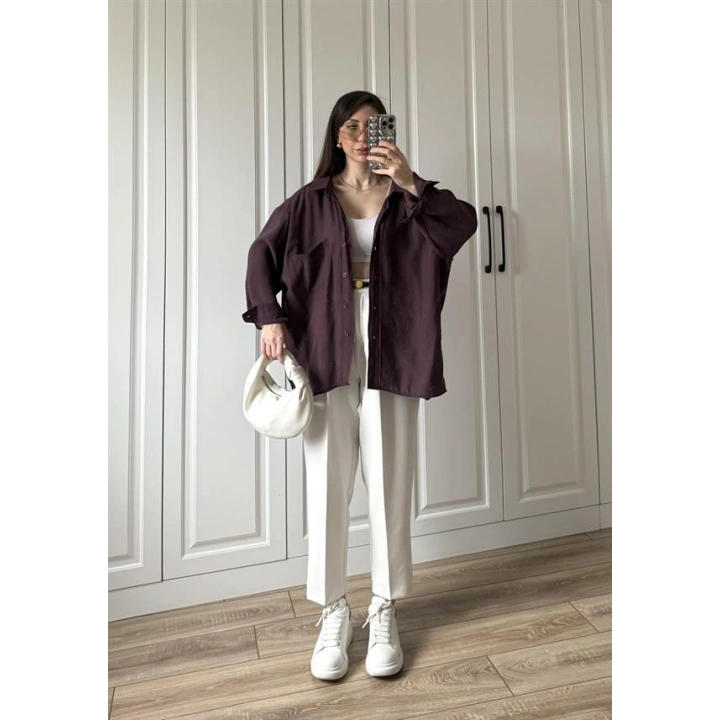 Mürdüm Oversize Tensel Gömlek