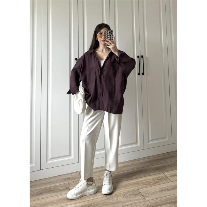 Mürdüm Oversize Tensel Gömlek