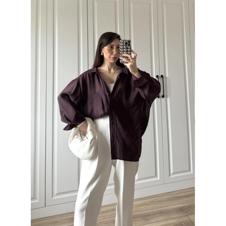 Mürdüm Oversize Tensel Gömlek