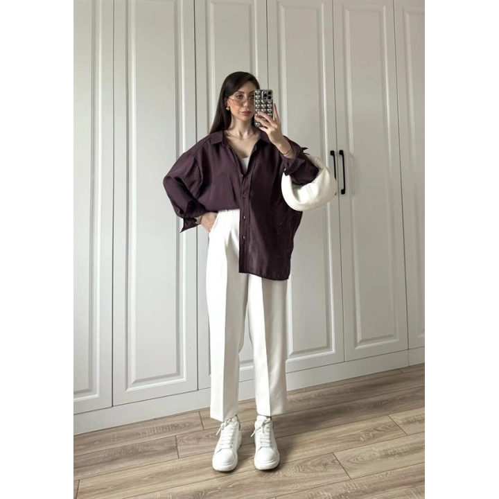 Mürdüm Oversize Tensel Gömlek