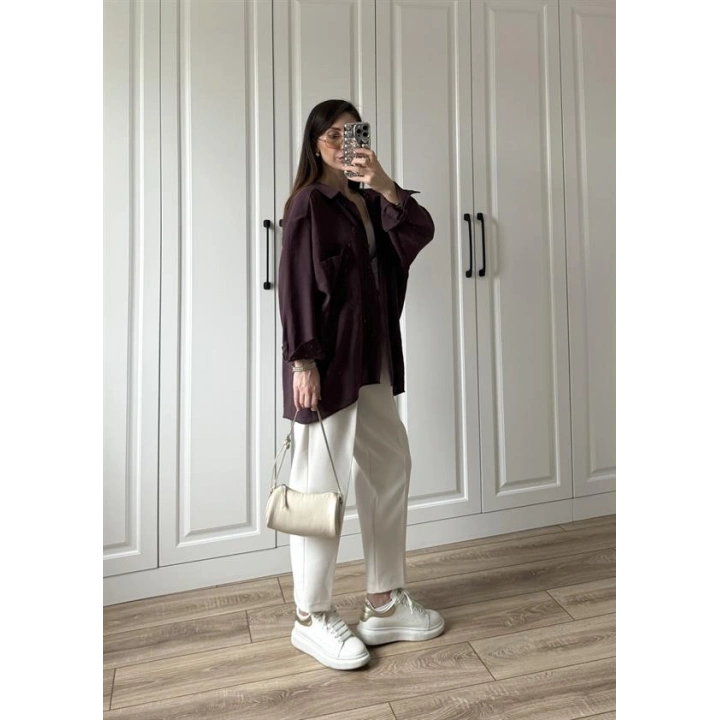 Mürdüm Oversize Tensel Gömlek