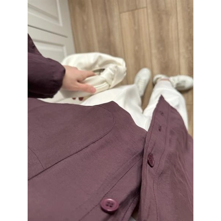 Mürdüm Oversize Tensel Gömlek