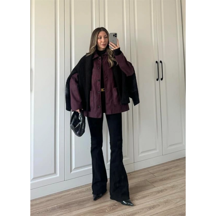 Nika Astarlı Süet Bordo Ceket