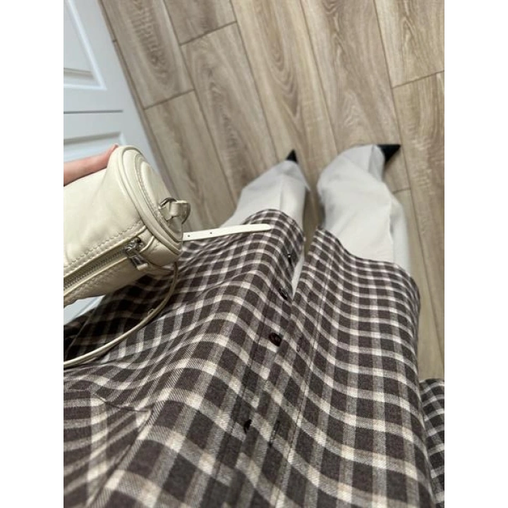 Noble Oversize Acı Kahve Kare Ekose Gömlek