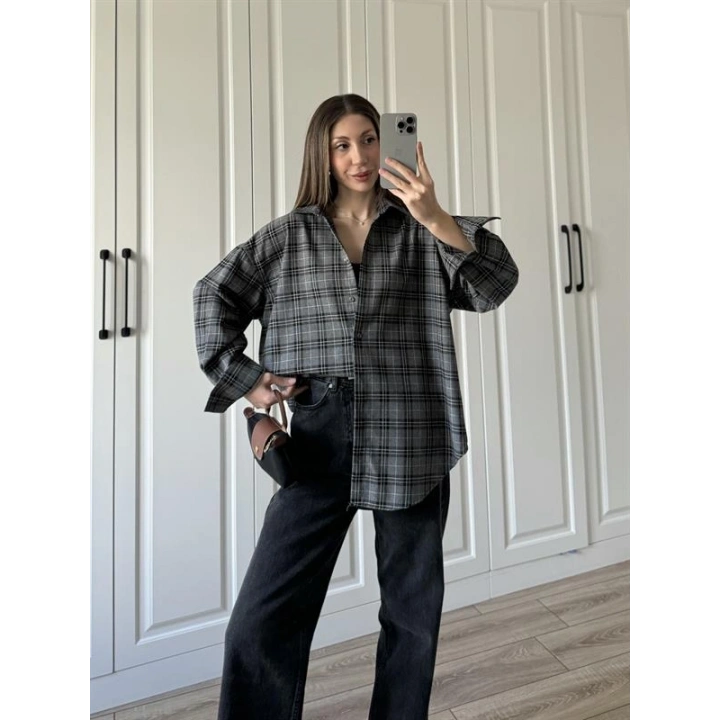 Noble Oversize Antrasit Ekose Gömlek