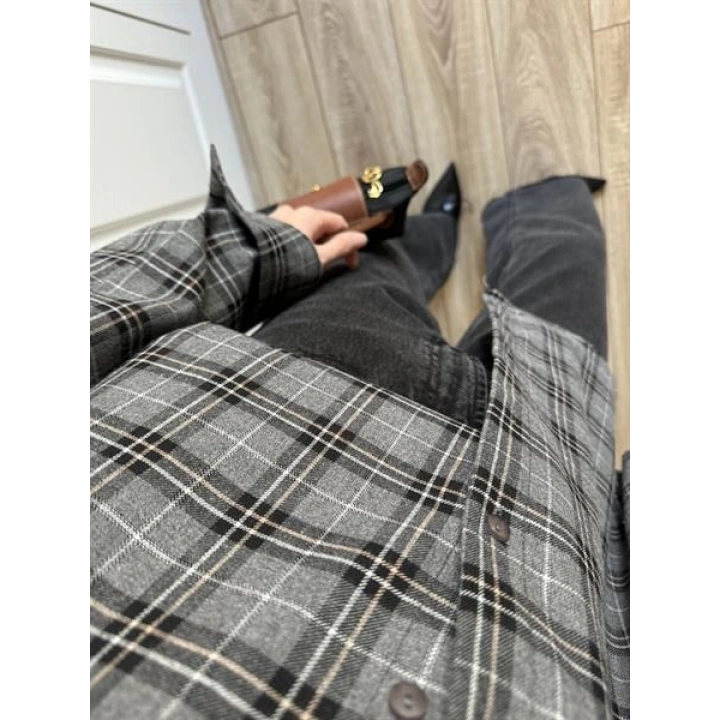 Noble Oversize Antrasit Ekose Gömlek