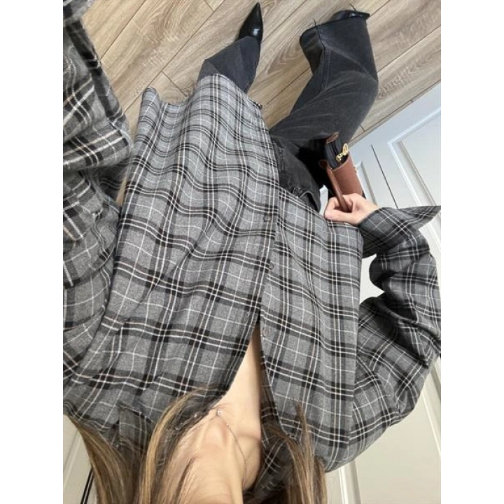 Noble Oversize Antrasit Ekose Gömlek