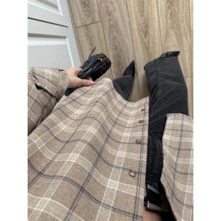 Noble Oversize Bej Ekose Gömlek