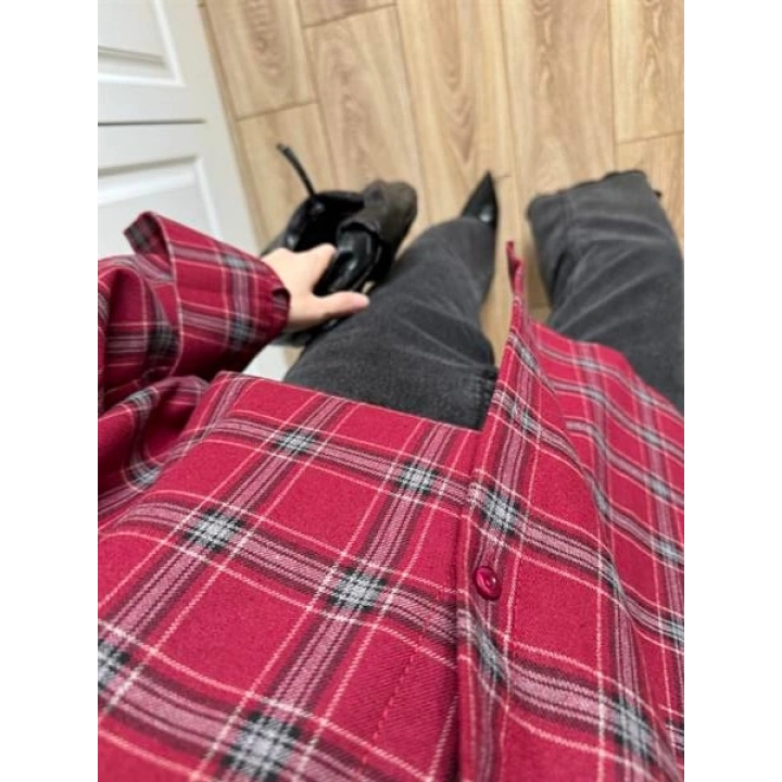 Noble Oversize Bordo Ekose Gömlek