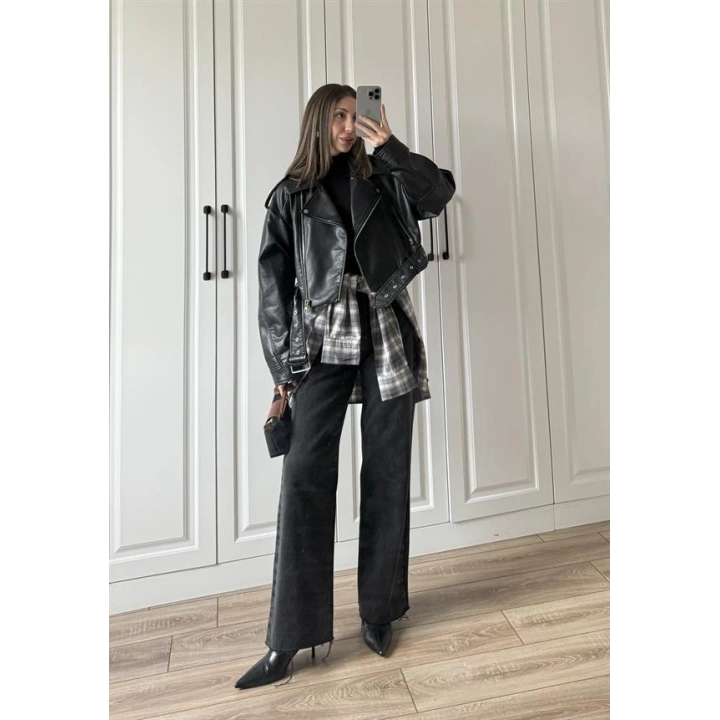 Noble Oversize Gri Ekose Gömlek