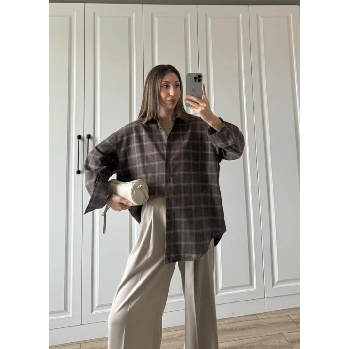 Noble Oversize Kahve Ekose Gömlek