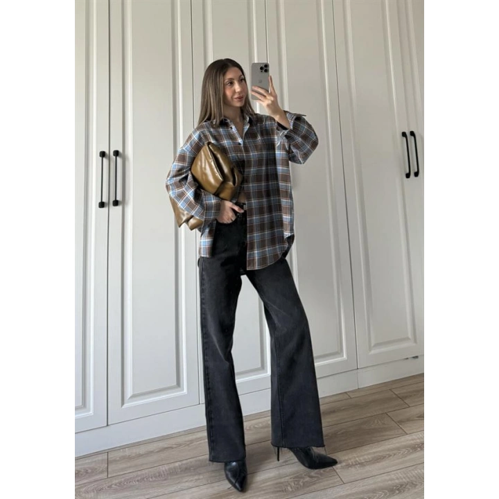 Noble Oversize Mavi Ekose Gömlek