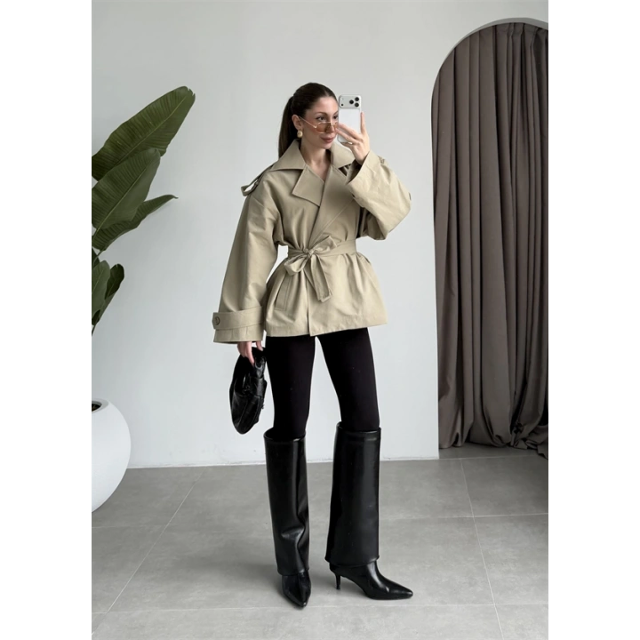 Nuve Premium Astarlı Açık Haki Trençkot