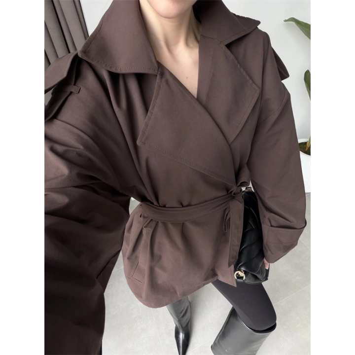 Nuve Premium Astarlı Kahve Trençkot