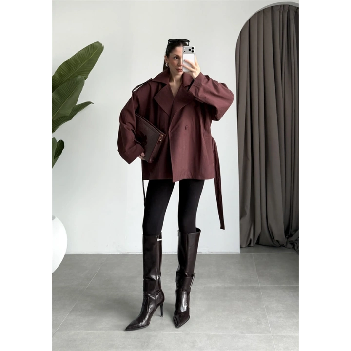 Nuve Premium Astarlı Bordo Trençkot